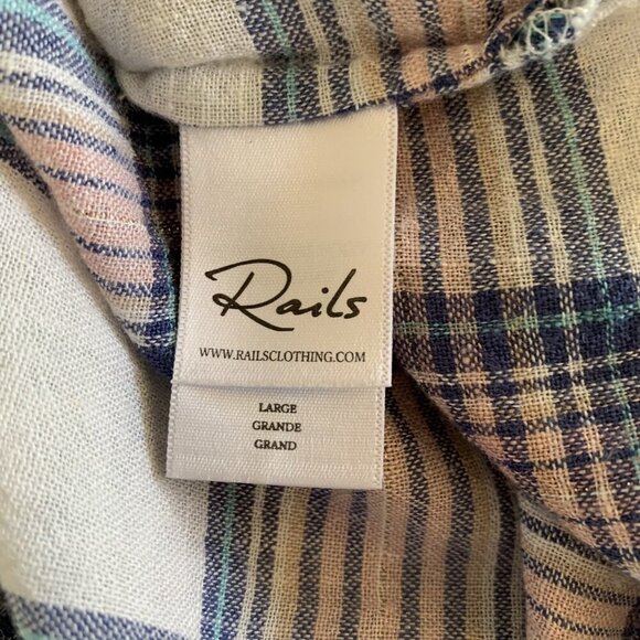 Rails Plaid Button Down Shirt Large Blue Cotton Soft Short Sleeve Top - Picture 6 of 7